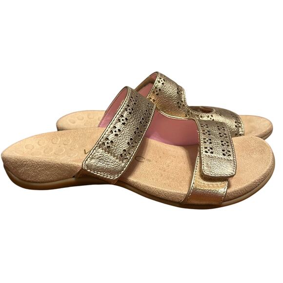 Vionic Nakia Adjustable Slide Orthotic Sandals Gold Pink Women's Size 5 EUC - Picture 2 of 3